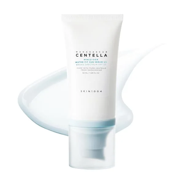 SKIN1004 Centella Hyalu-Cica Water-Fit Sun Serum UV, Koreansk solkräm SPF 50, Centella solkräm, Reseförnödenheter, Solkräm med hyaluronsyra, N