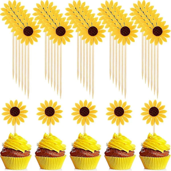 60 Stykker Solsikke Muffins Topper Muffins Dessert Topper Solsikke Party Topper For Festkake Dekorasjonstilbehør