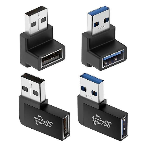 4-pack USB 3.0-adapter, vertikal uppåt och nedåt vinkel, horisontell vänster och höger vinkel, USB hane till hona