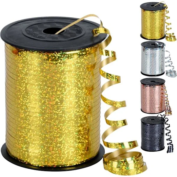 500 meter skinnende krøllet bånd sølv, 5 mm krøllet ballonbånd, glat metallisk ballonsnor til ballonbånd (guld)