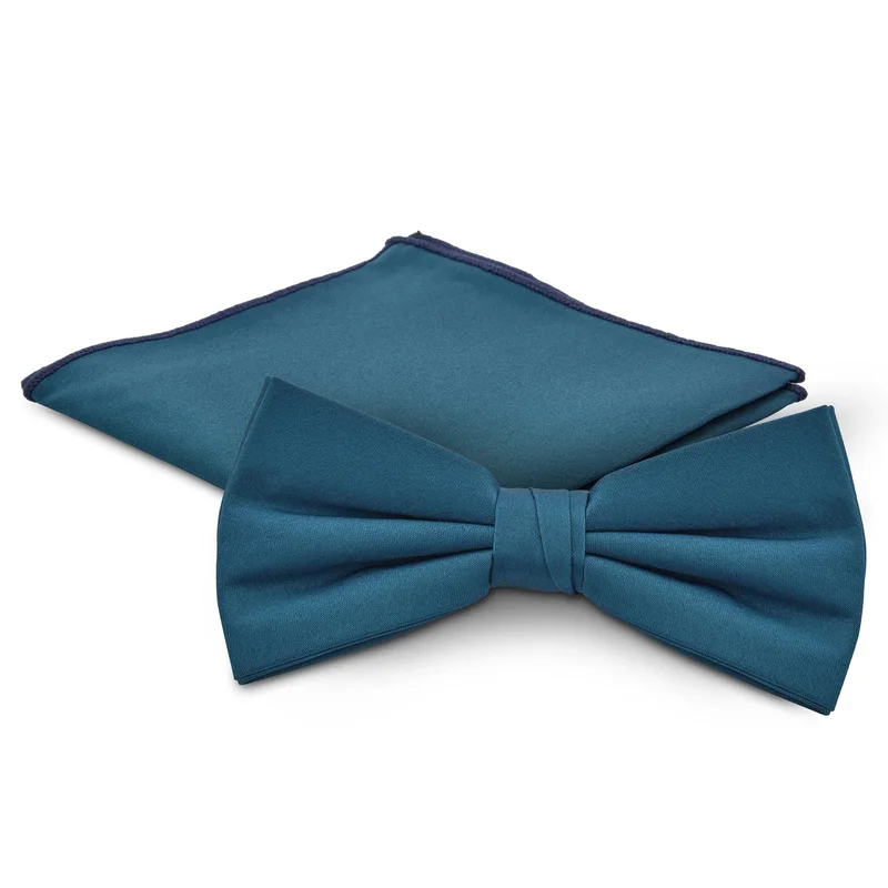 Petrol Blue Pre-Tied Bow Tie and Pocket Square Set for Men - Bow Tie Sets