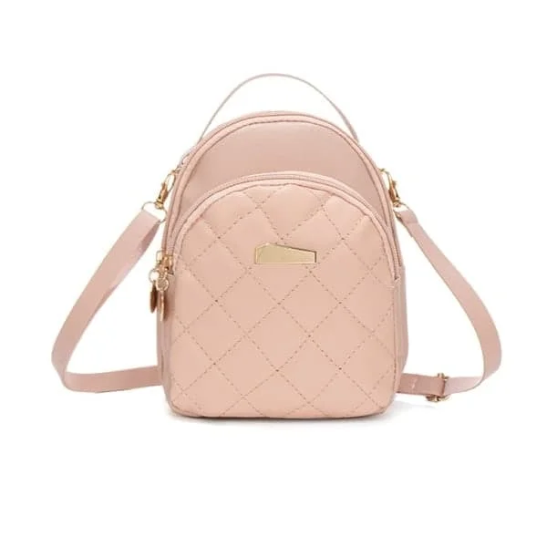 Quiltet Ryggsekk for Kvinner Matchende Ryggsekk Dame Liten Telefonveske Jenter Skolesekk Dame PU Lær Casual Ryggsekk Rosa Pink