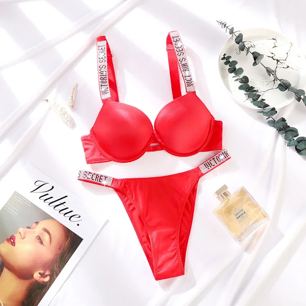 Sexede undertøj Komfort Kvinder Sæt Push Up BH Victoria's Secret Undertøj Sæt Kvinde Undertøj Vetement Femme Rød