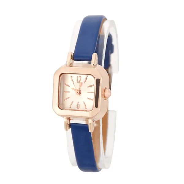 Moderigtigt dame quartz armbåndsur analog PU rem armbåndsur (mørkeblå)