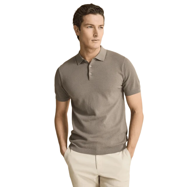 John Henric Cotton Texture Knitted Ss Polo Sweater (vincent) Tröjor Herr Brun L