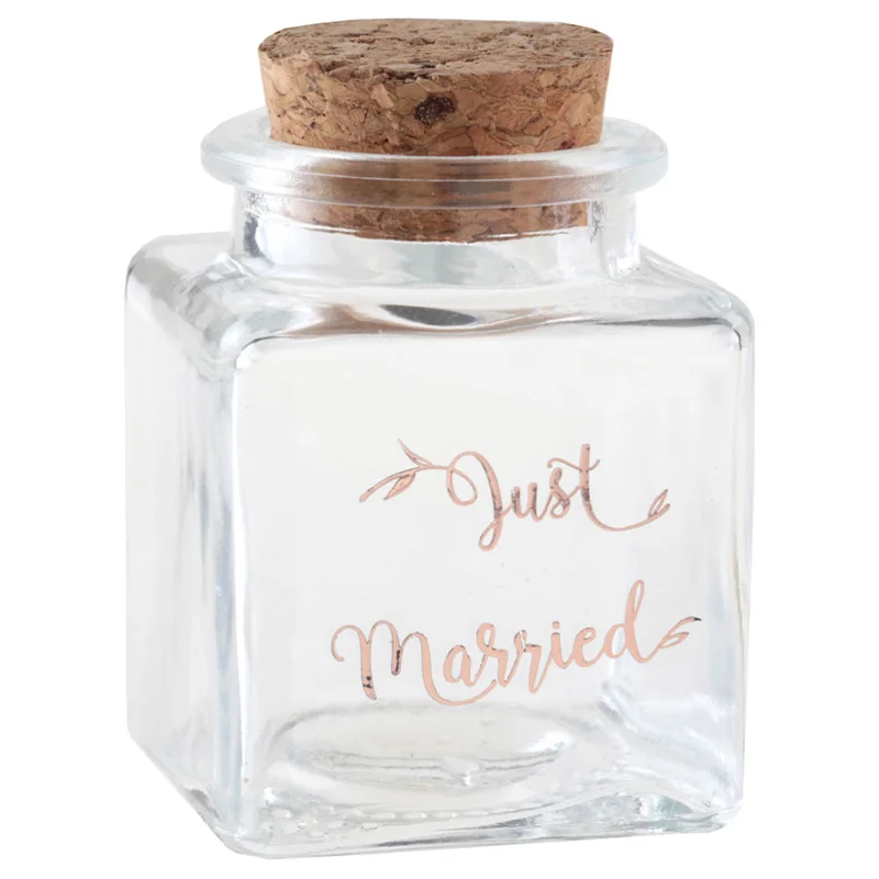 Liten Glasflaska Just Married Roseguld