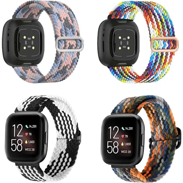 4 kpl Joustavia Nylonnauhoja Yhteensopivia Fitbitin kanssa, Fitbit Versa 3 -ranneke Punottu Nylon Sport, Fitbit Versa 4 -rannekkeen vaihto