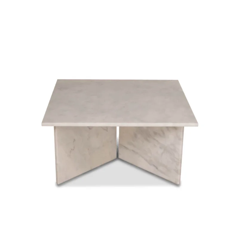 Vega Sofabord i Hvid Marmor, 90x90x42cm - Massivt Turkisk Marmor Sofabord med Lakeret Bordplade og Unikt Hvidmønstret Design