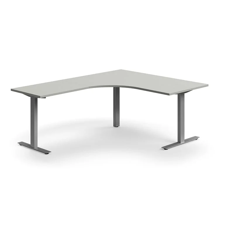 Desk QBUS, L-shaped, 1600x2000 mm, T-frame, silver frame, light grey