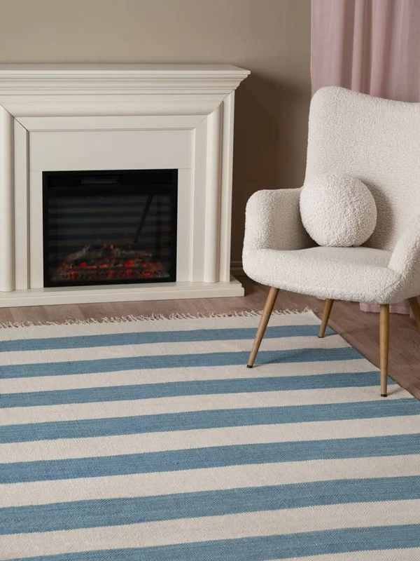 Striped Small Cotton Stripe Rug - Light Blue 140X200 Cotton, Scandinavian Style