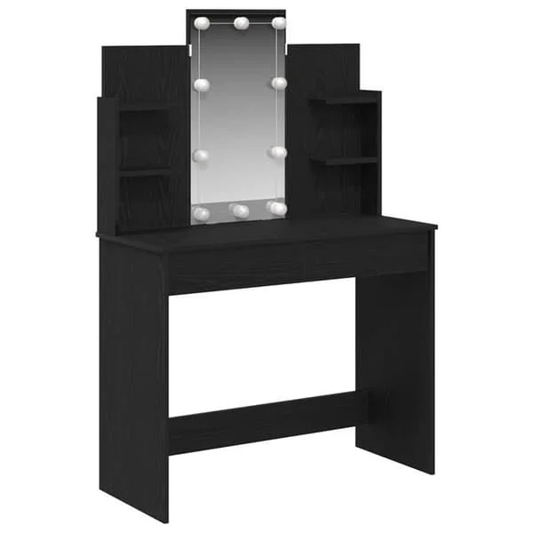 Svart ek sminkbord - vidaXL - 96x40x142 cm - Inbyggd LED-belysning - Ingenjörsträ - Matt finish