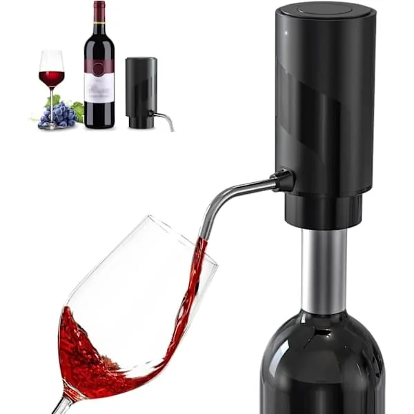 Vinlufter Elektrisk Vin Karaffel Automatisk Vinlufter, Vindispenser Vin Hælder med USB Genopladelig, Vinelsker til Kvinder & Mænd (Sort-ABS)