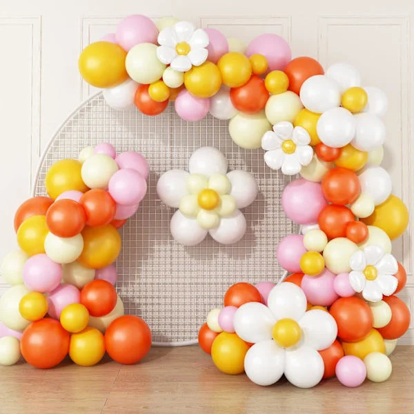Daisy Ballonguirlande Buesæt, Retro Hippie Boho Gul Rosa Orange Balloner Guirlande Daisy Blomst Balloner Til Fødselsdagsfest Style 1