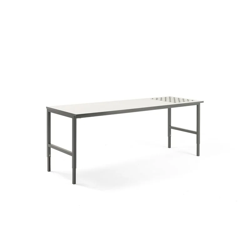 Arbetsbord CARGO med kulrullar, 2400x750 mm, vit skiva, grått underrede