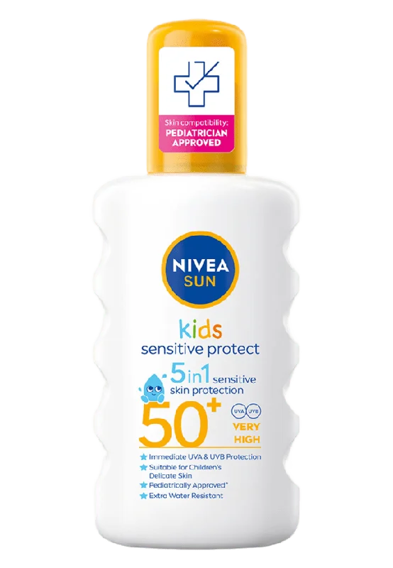 NIVEA Solkräm barn Kids Sensitive Protect & Play Sun Spray SPF50+ Solskydd solvård Unisex 200 ML