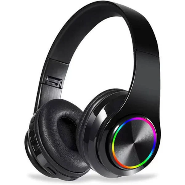 Bluetooth Hörlurar Over Ear, Vikbara Lätta Trådlösa Hörlurar, Trådlösa Hörlurar med Inbyggd Mikrofon, FM, SD/TF för Onlinelektioner, Kontor, PC