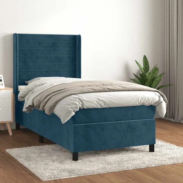 Ramsäng med madrass mörkblå 100x200 cm sammet