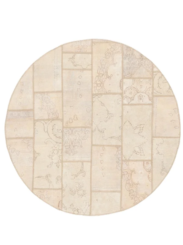 Orientalsk Patchwork Teppe Ø 200 Rundt Beige/Oransje (Ull, )