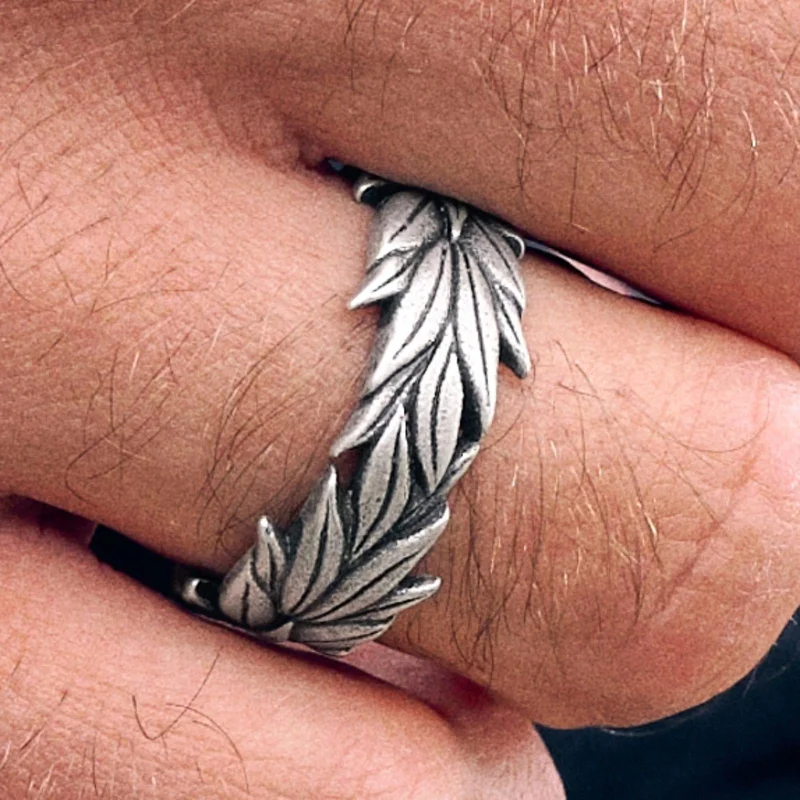 Obelius | Anillo vintage con corona de laurel en tono plateado para hombres - Anillos de acero