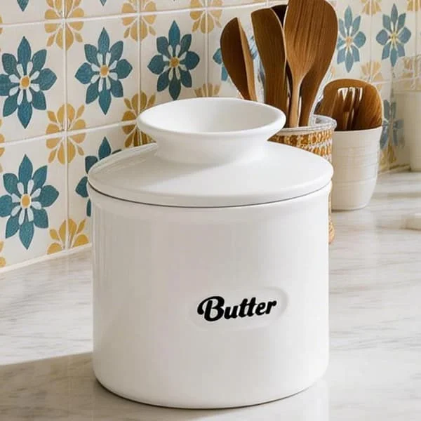 Ceramic Butter Bell, Ceramic Butter Dish, French Butter Keeper, White Butter Bell, French Butter for Freshness, Iron Butter. white