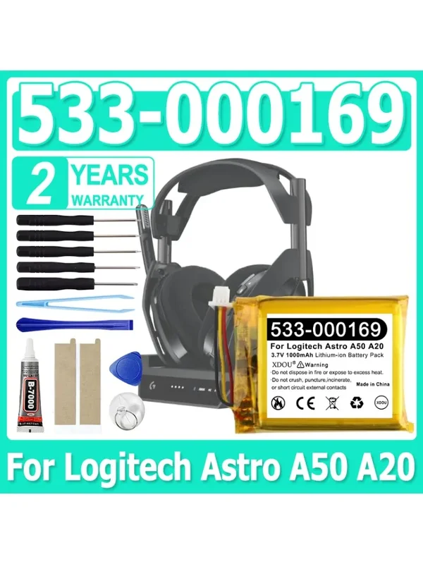 AliExpress - Ersetzt Verbesserte 1000mAh 533-000191 533-000169 Batterie für Logitech Astro A20 A50 Headset Akku+Werkzeuge