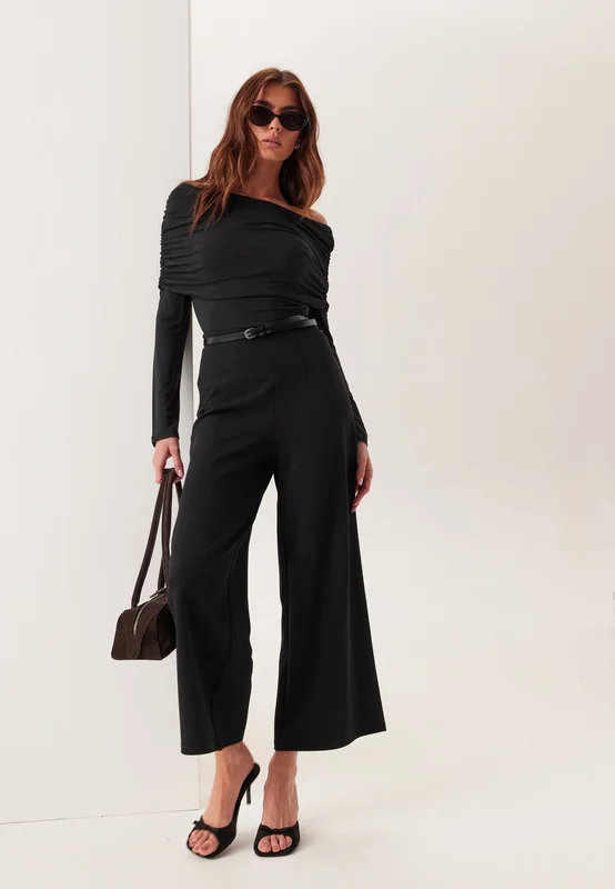BUBBLEROOM - High Wide Cropped Trousers - Black