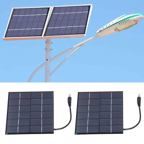 2 stk 2W solcellepaneler Høy konverteringsfrekvens DC5521 Utgang Oppladbar 3.7V Batteri Solcellepanel Lader for Solcellelys