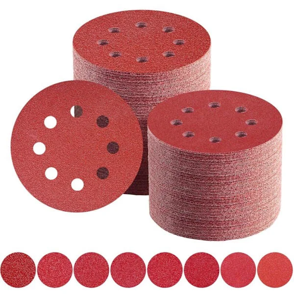 125 mm slipepapir med blandet korning (40/60/80/100/120/150/180/240) - 80 deler - 8 hull - slipepapir for eksenterslipere