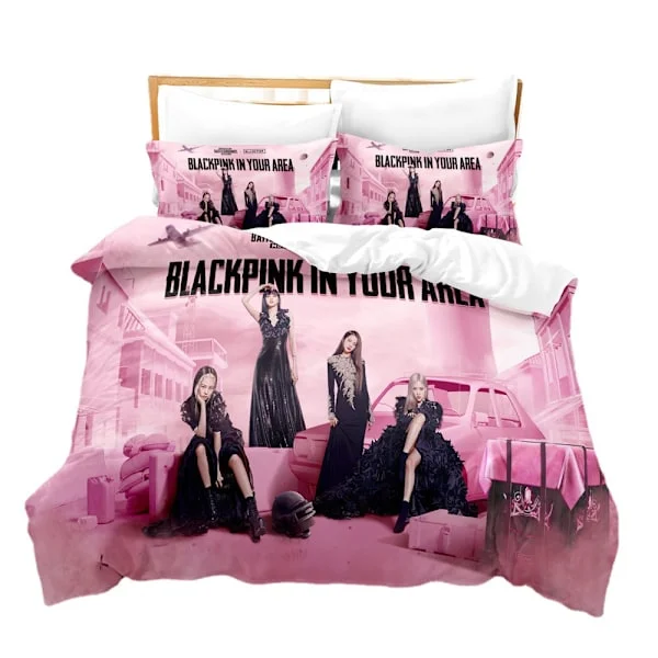 B01 Musta Pinkki 3D-painettu setti Pussilakana Tyynyliina Lasten lahja, Yhden hengen sänky 135x200cm