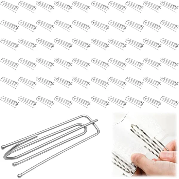 60 Pieces Stainless Steel Curtain Hooks, Metal Curtain Hooks, Thick Curtain Hooks for Pleated Curtains, Door Curtains, Shower Curtains