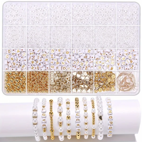 Gylne perler for armbåndslaging DIY perler Akryl gylne alfabetperler Legeringsanheng perler Krystallperler for armbåndslaging kit-FA-