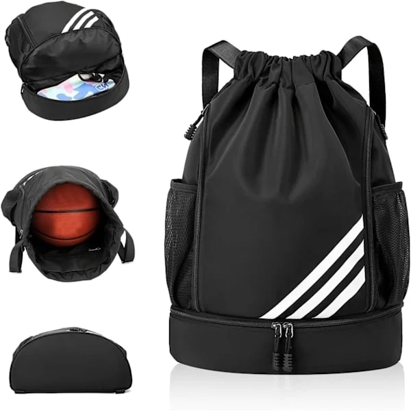 Dragskoväskor, vattentät badväska för barn och vuxna, stor gymväska med dragkedja, sportgymryggsäck med dragkedja, unisex PE-väska med skofack grå_yux