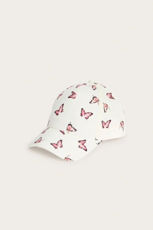 Kappahl | Czapka z daszkiem, w motyle Offwhite 48/50 | Dziecko