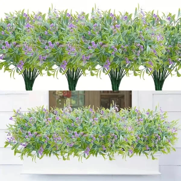 4-pakning kunstige blomster UV-bestandige – falske blomster for hage, balkong, blomsterkasse og utendørs dekorasjon