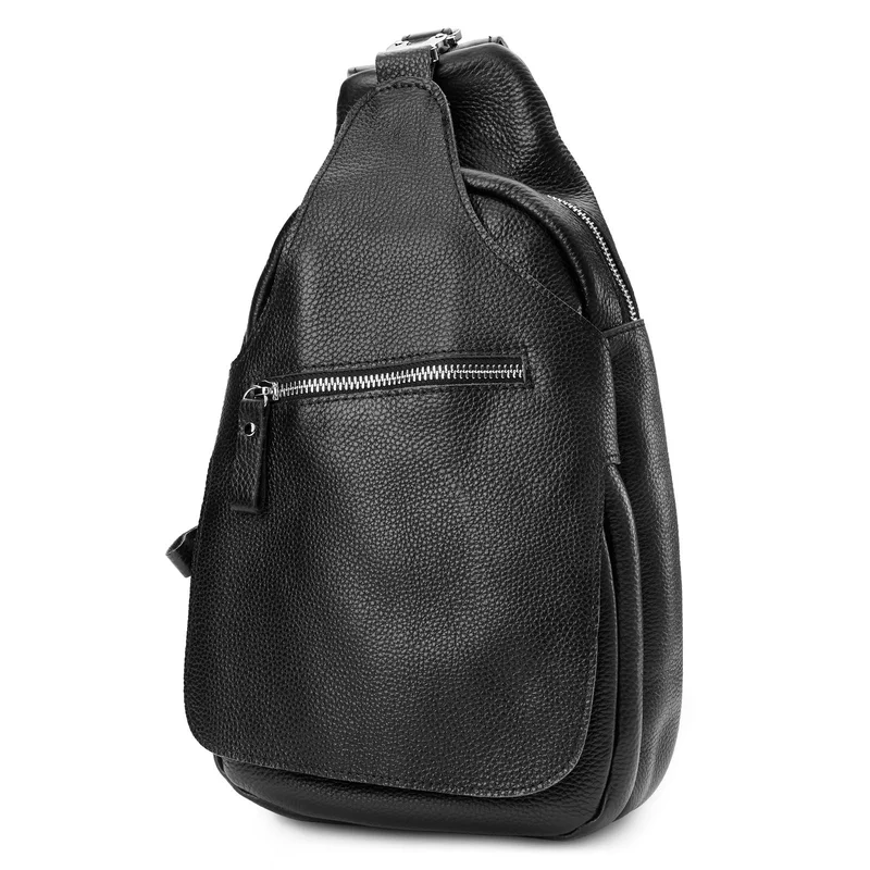 Black Single Strap Leather Shoulder Bag for Men - Leather bags