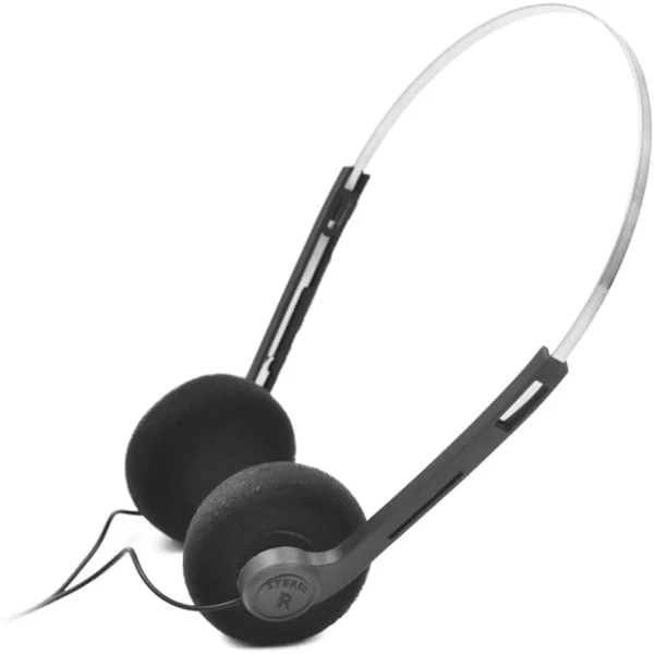 Mustat retro-korvakuulokkeet, mini stereokevyet johdolliset kuulokkeet, 80- ja 90-luvun vintage-kuulokkeet, Walkman-kuulokkeet