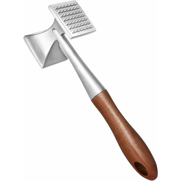 Meat Tenderizer, Heavy Duty Meat Tenderizing Mallet, Steak Hammer with Wooden Handle and Food Grade Zinc Alloy, 2 in 1 Kitchen Mallet, 26 CM