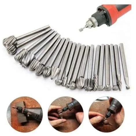 20 stk. HSS roterende freser sett, wolframkarbid kuttere, 1/8'' (3mm) skaft Dremel freser bits for DIY trearbeid, utskjæring, boring,/NC/