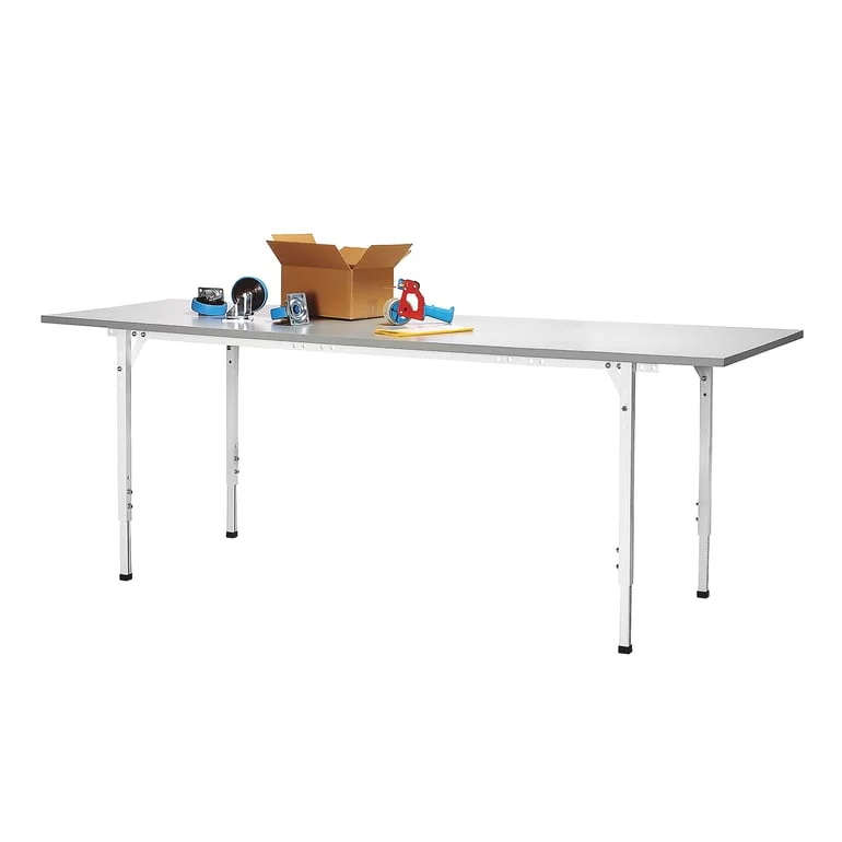 Arbetsbord, 2400x800 mm, justerbar höjd 710-980 mm, grå laminatskiva