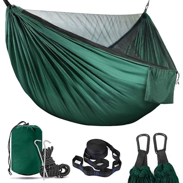 Camping-riippumatto, riippumatto hyttysverkolla, 300 kg:n kantavuus, 2 hengen riippumatto