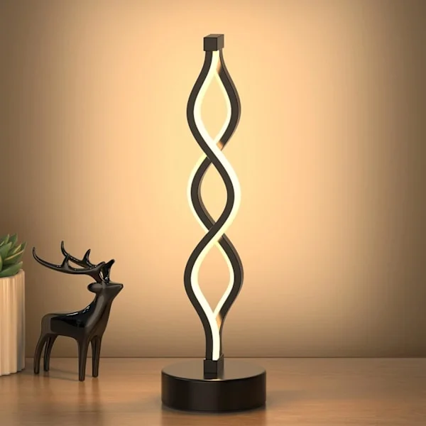 Black Infinite Spiral LED Desk Lamp, Dimmable Metal Bedside Lamp, Touch Switch, Three Color Temperatures, 34.44 cm High.