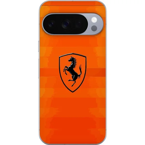 Kompatibelt Mobilskal till Google Pixel 10 Pro Orange sportdesign med svart hästemblem och stilren racinginspirerad känsla