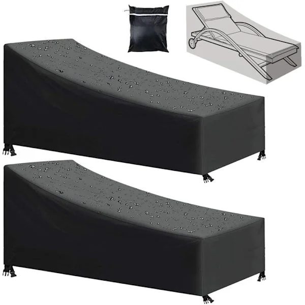 2-delt hage loungestol trekk, vanntett, vindtett, UV-bestandig, 210D Oxford stoff, svart (210x75x80/40 cm)