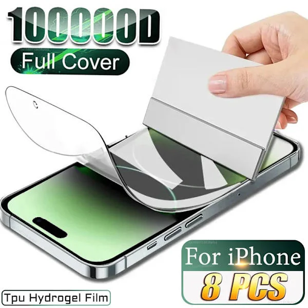 8 st TPU Hydrogel Film Fulltäckande kompatibel iPhone 17 16 15 14 Pro Max Skärmskydd iPhone 13 12 Mini 11 Plus 8 X R S XS XR SE Air