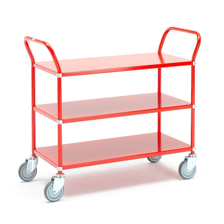 Heavy duty shelf trolley TRANSIT, 3 shelves, 900x440 mm, red