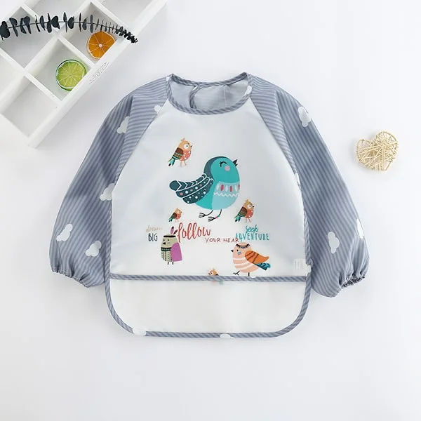 Pakke langermede smekker til baby, vanntette ermeløse smekker, fleksible smekker for småbarn én størrelse (0-3 år)