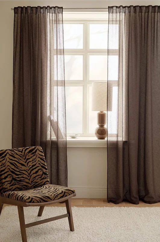 &Home - Gardin med multibånd Mila 2-pk - Brun - Leggbåndslengder - 220 - Fra Homeroom
