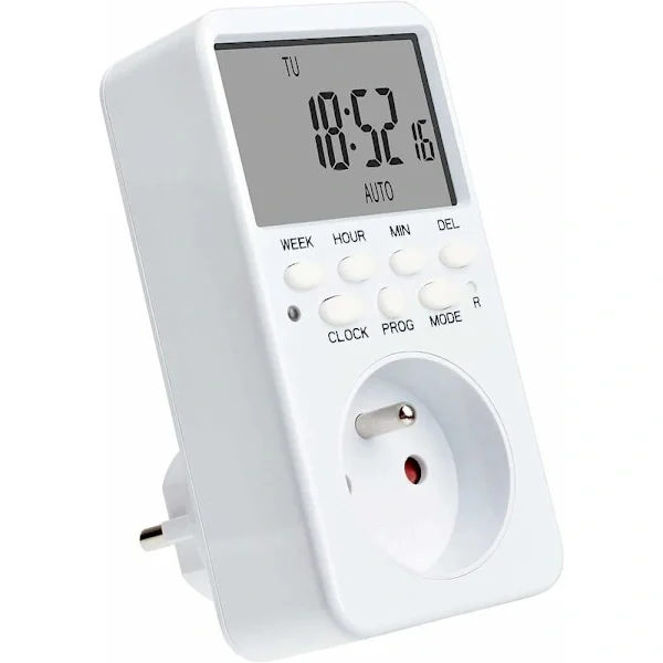 Digital Programmerbar Stikkontakt, Ugentlig Timer til Stikkontakt med 20 Programmer, 24H Timerstikkontakt med LCD-Display Energibesparelse til Hjemmet