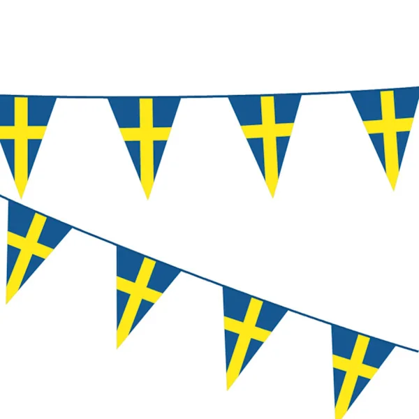 Vimpelguirlande 10m - Gule & Blå Svenske Flag til Nationaldag, Studenterfest, Eksamen & Midsommerfestdekorationer - Guirlander & Vimpler - 