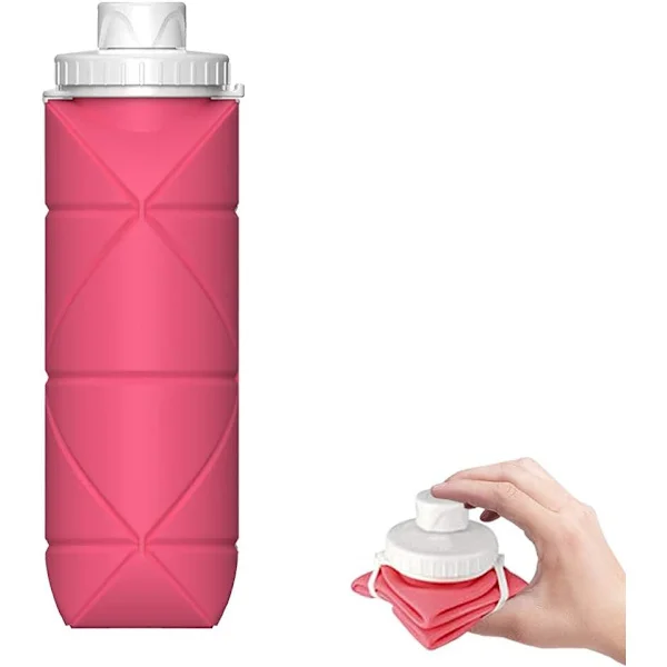 Foldable Water Bottle Leak-Proof Valve Reusable BPA-Free Silicone Collapsible Water Bottle-Pink
